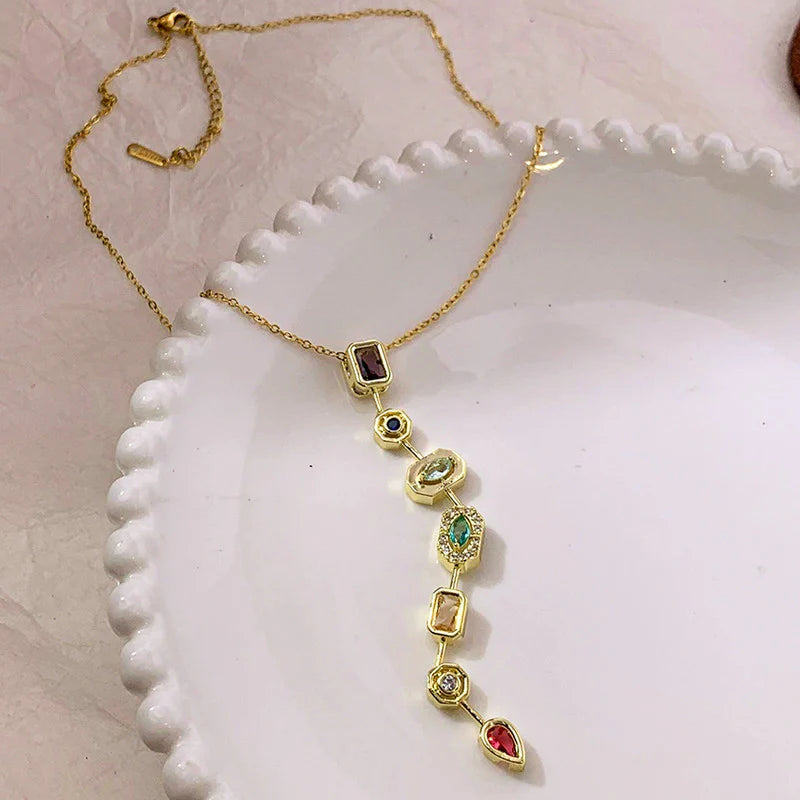 Celeste Anti-Tarnish Multi-Stone Gold-Plated Pendant Necklace