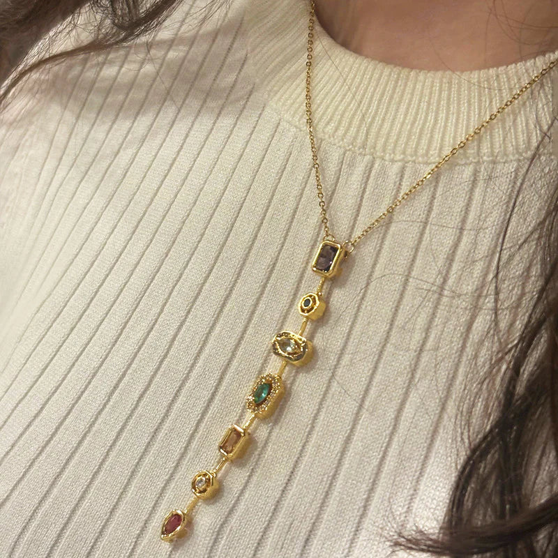 Celeste Anti-Tarnish Multi-Stone Gold-Plated Pendant Necklace