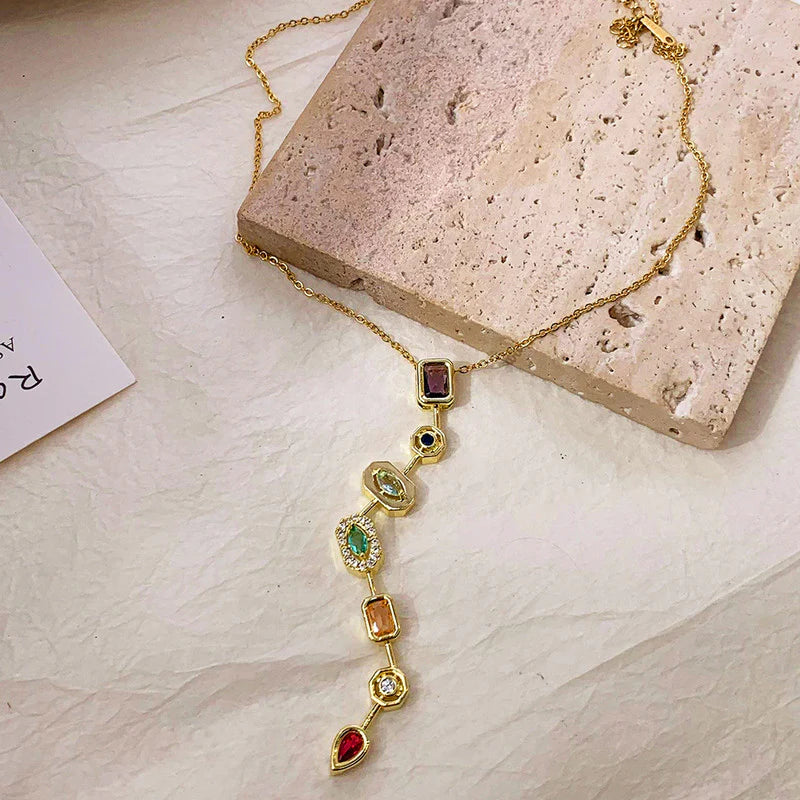 Celeste Anti-Tarnish Multi-Stone Gold-Plated Pendant Necklace