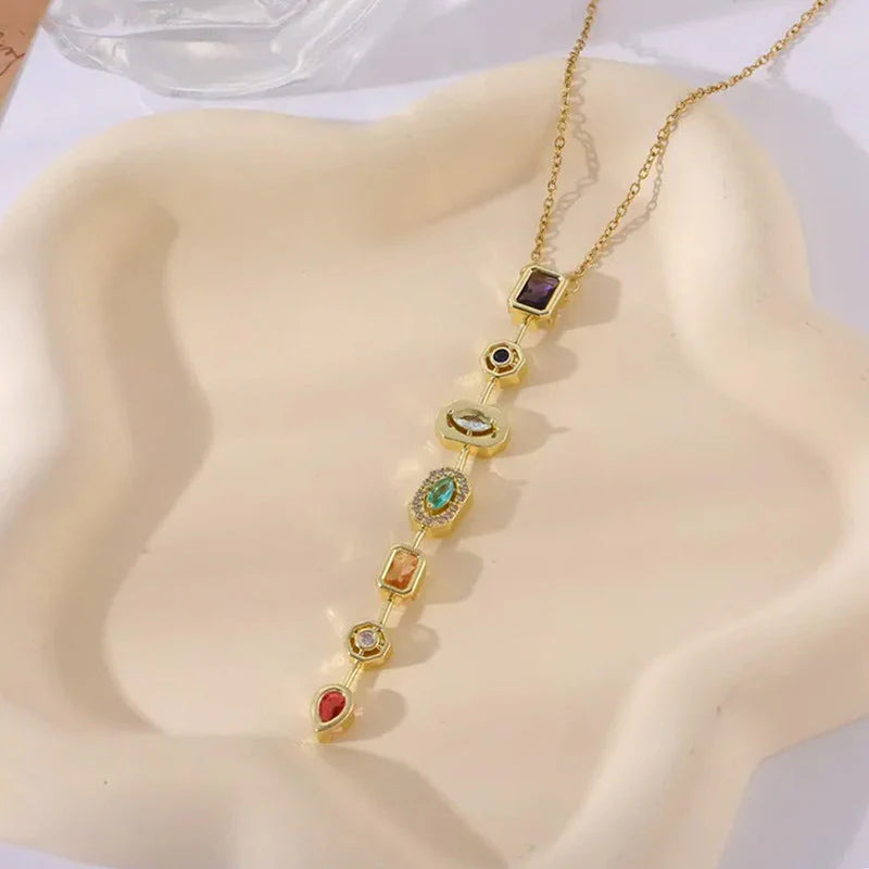 Celeste Anti-Tarnish Multi-Stone Gold-Plated Pendant Necklace