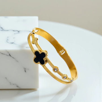Noir Clover Anti-Tarnish Gold-Plated Stainless Steel Bangle Bracelet