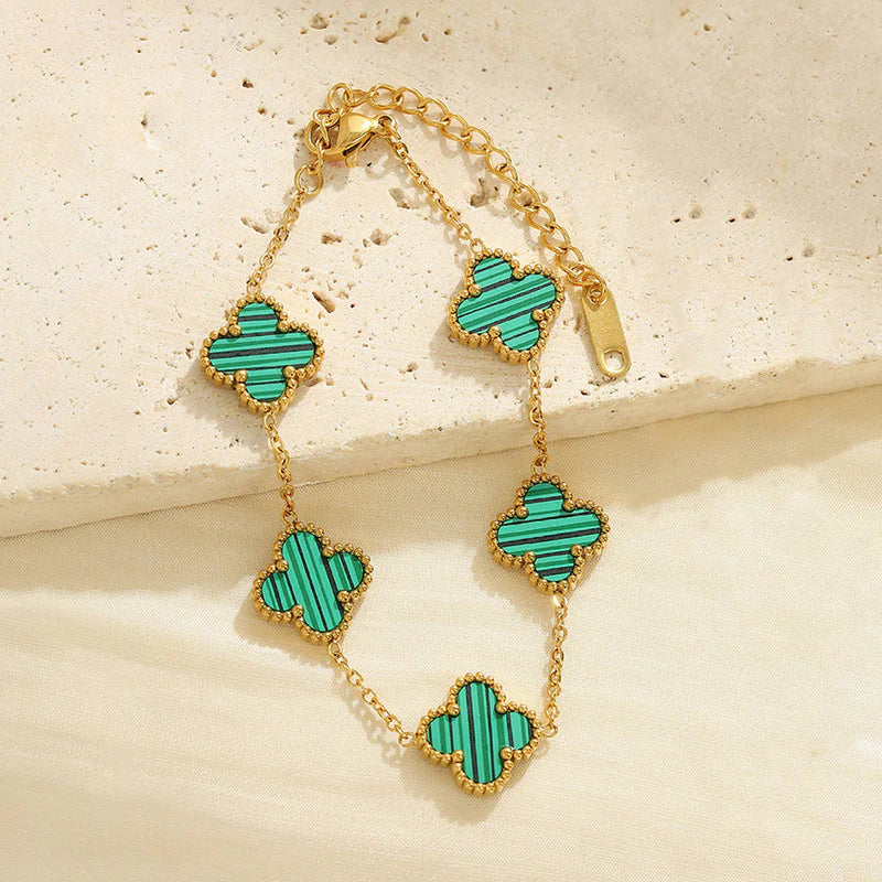 Luxury Green Clover Charm Gold-Plated Bracelet