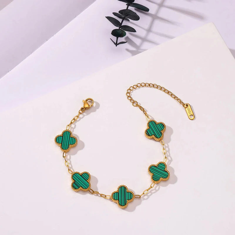 Luxury Green Clover Charm Gold-Plated Bracelet