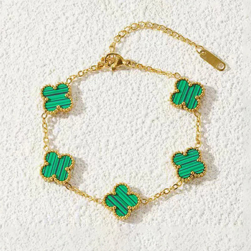 Luxury Green Clover Charm Gold-Plated Bracelet