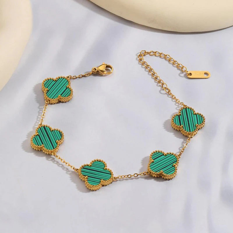 Luxury Green Clover Charm Gold-Plated Bracelet