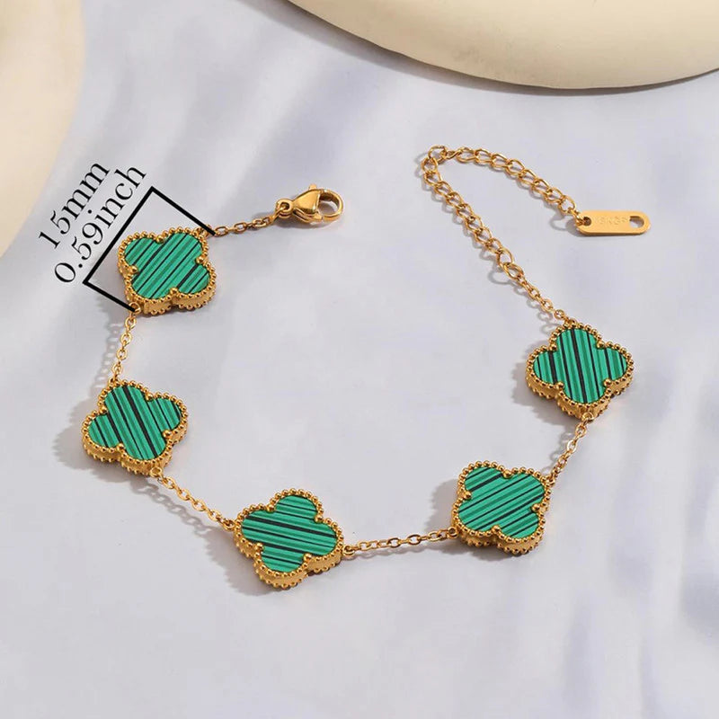Luxury Green Clover Charm Gold-Plated Bracelet