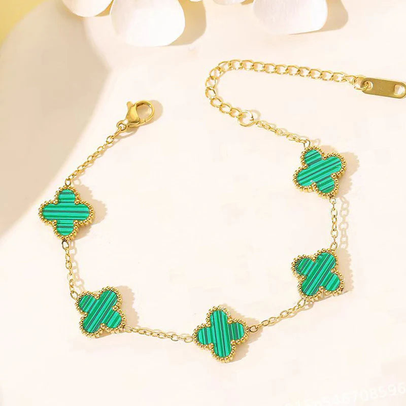 Luxury Green Clover Charm Gold-Plated Bracelet