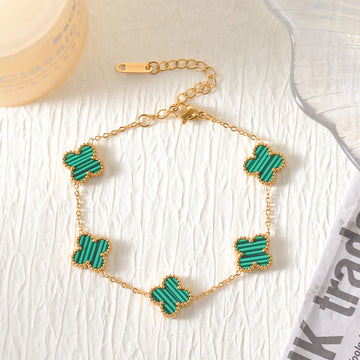 Luxury Green Clover Charm Gold-Plated Bracelet