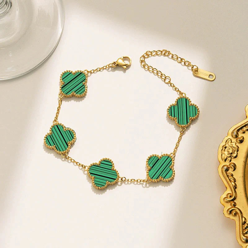 Luxury Green Clover Charm Gold-Plated Bracelet