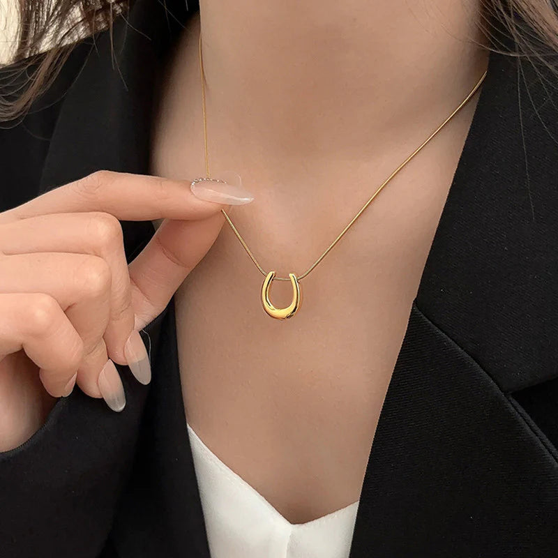 Minimalist Gold-Plated Horseshoe Pendant Necklace