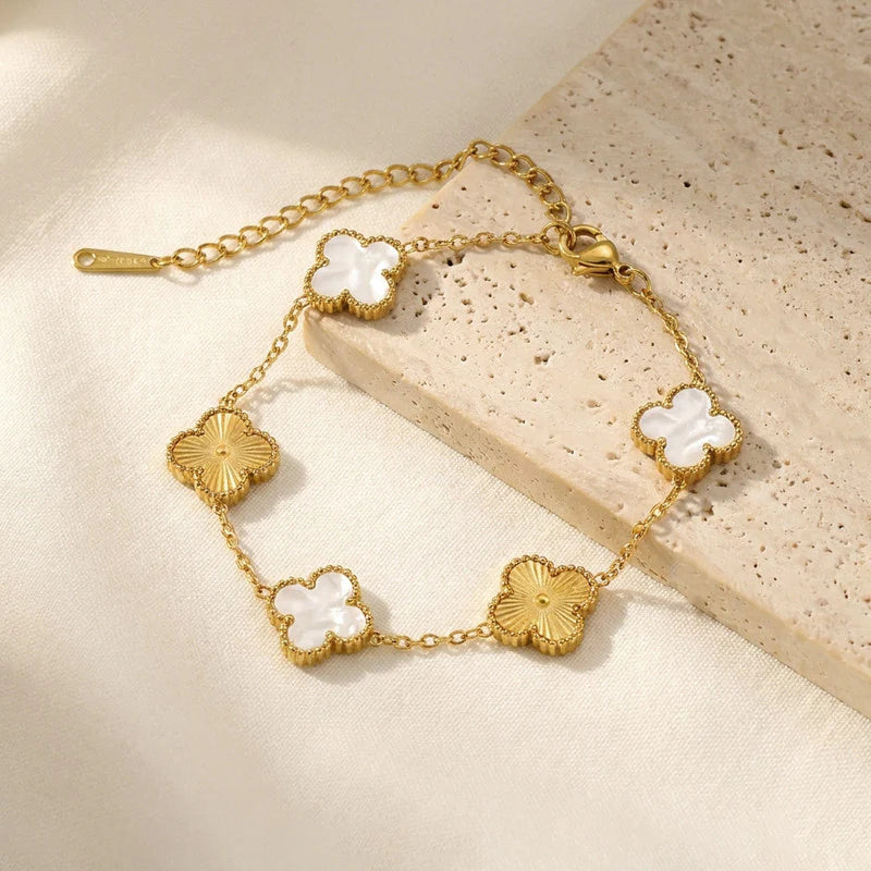 Luxury White Clover Charm Gold-Plated Bracelet
