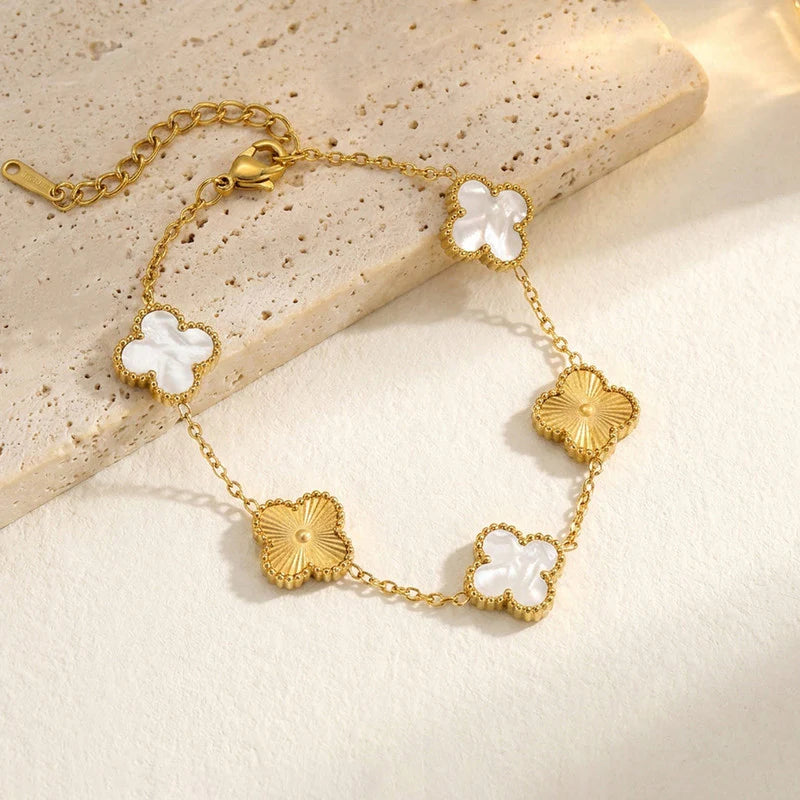 Luxury White Clover Charm Gold-Plated Bracelet