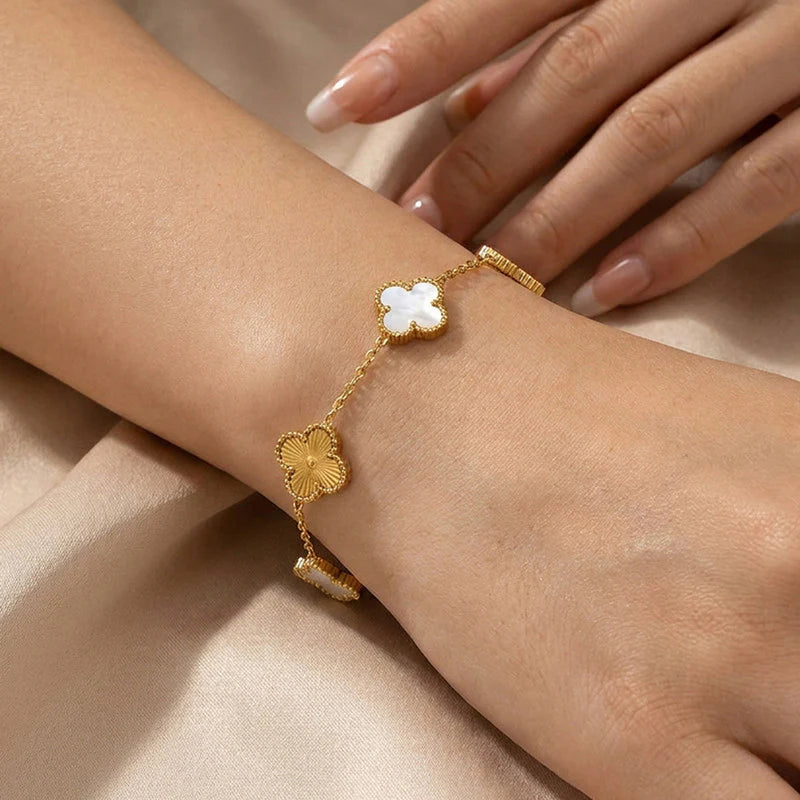 Luxury White Clover Charm Gold-Plated Bracelet