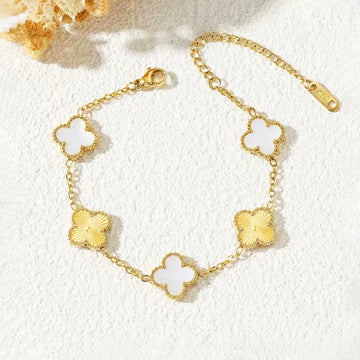 Luxury White Clover Charm Gold-Plated Bracelet