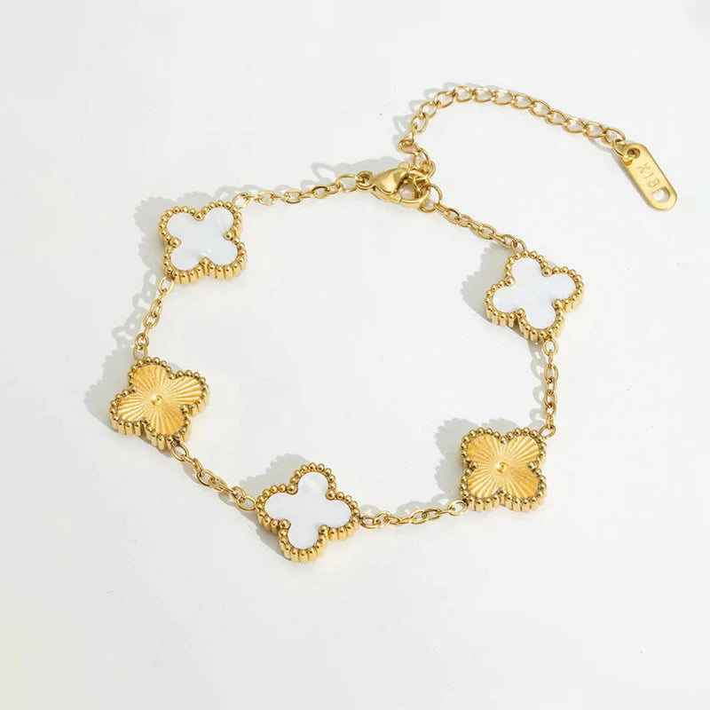 Luxury White Clover Charm Gold-Plated Bracelet