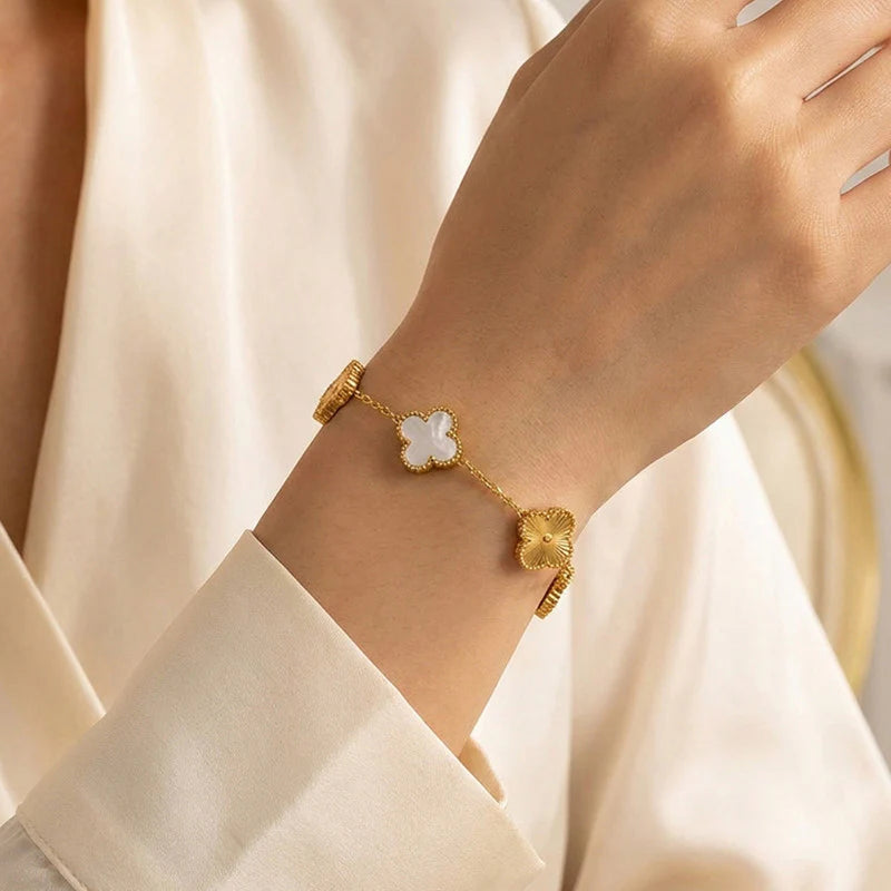 Luxury White Clover Charm Gold-Plated Bracelet