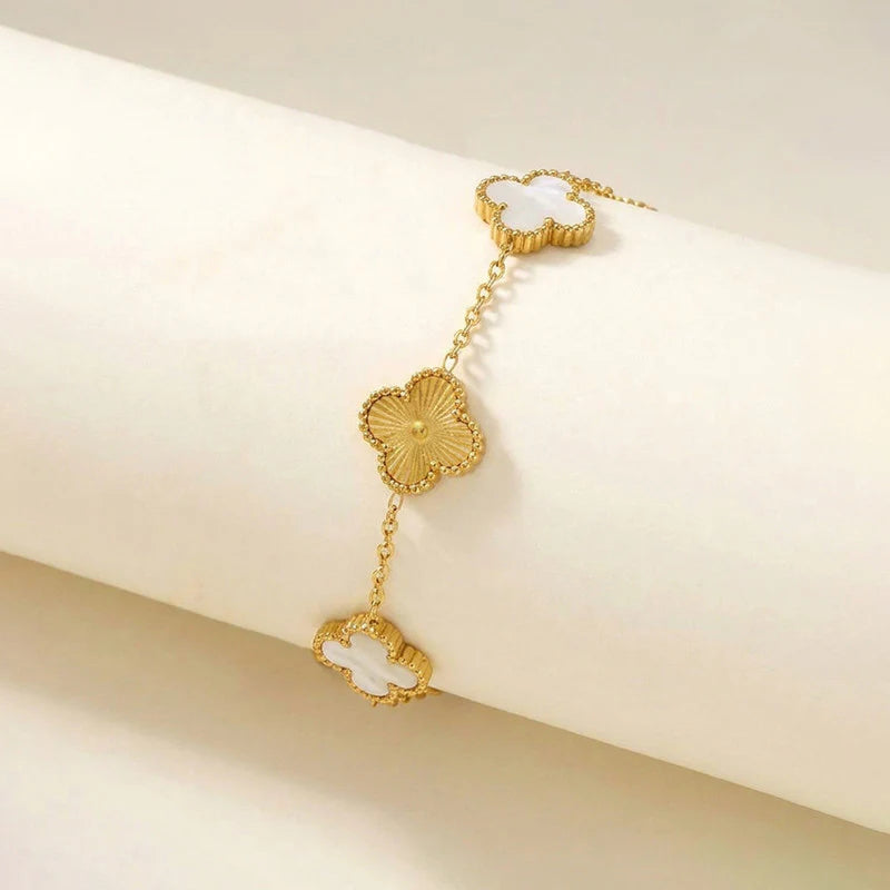 Luxury White Clover Charm Gold-Plated Bracelet