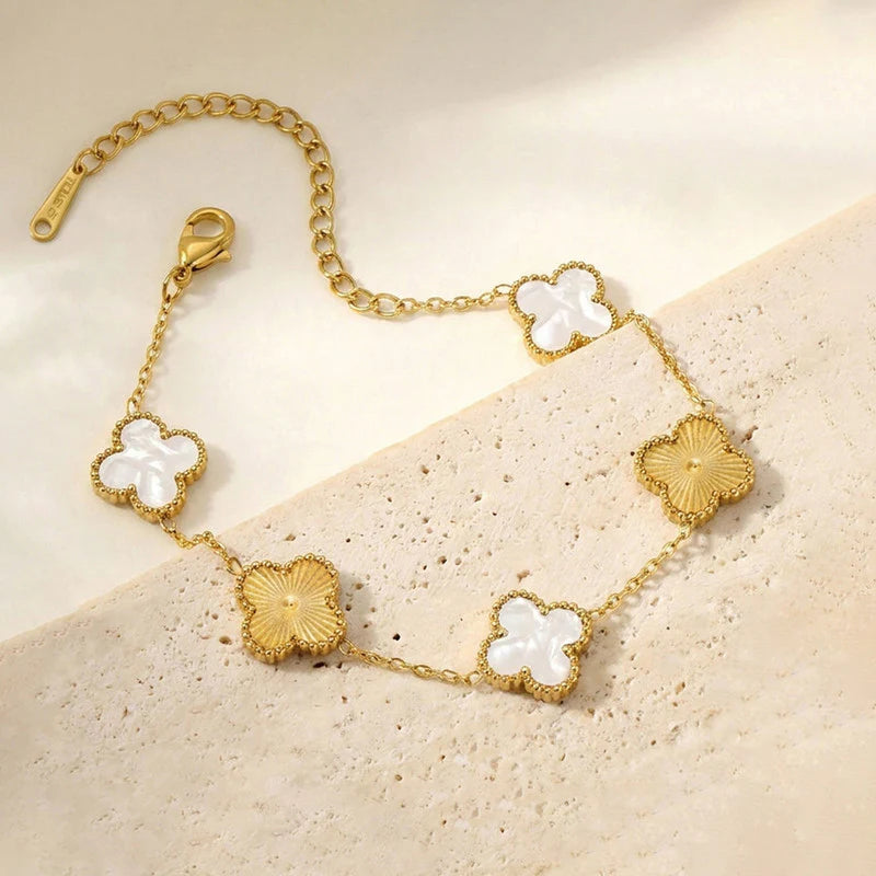 Luxury White Clover Charm Gold-Plated Bracelet