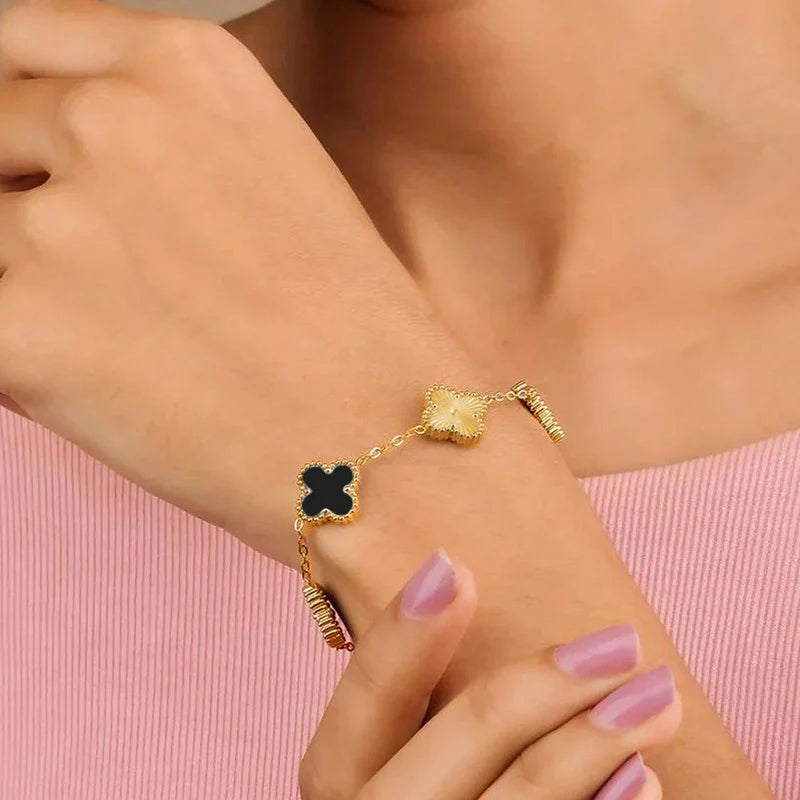 Gold Plated Anti-Tarnish Black Clover Charm Bracelet