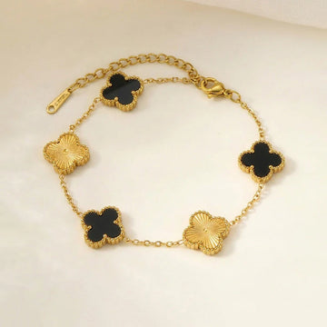 Gold Plated Anti-Tarnish Black Clover Charm Bracelet