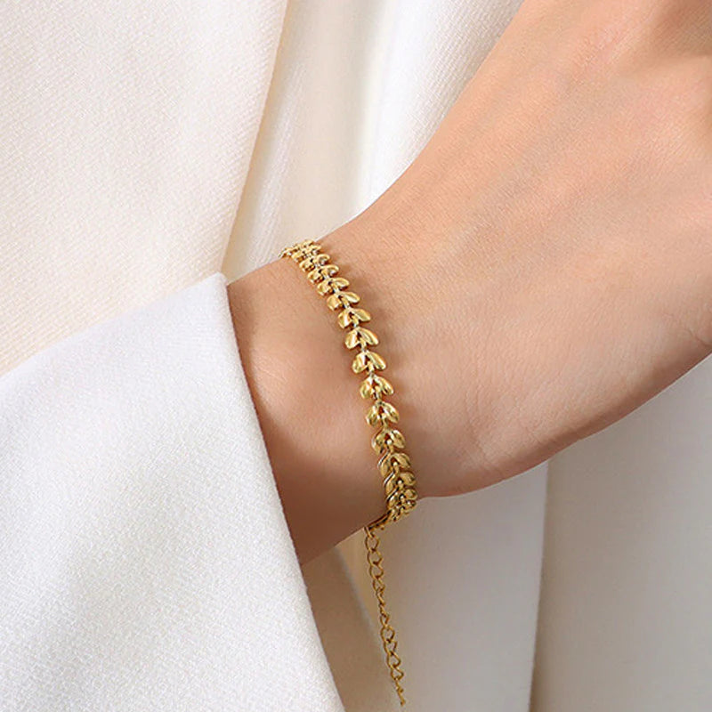 Gold Plated Anti-Tarnish Leaf Link Bracelet