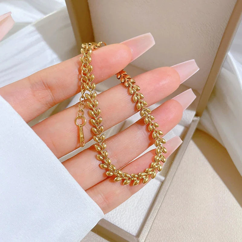 Gold Plated Anti-Tarnish Leaf Link Bracelet