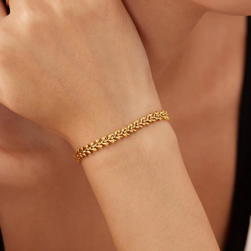 Gold Plated Anti-Tarnish Leaf Link Bracelet
