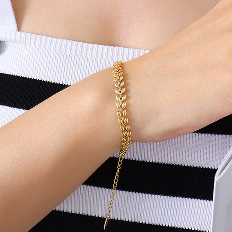 Gold Plated Anti-Tarnish Leaf Link Bracelet