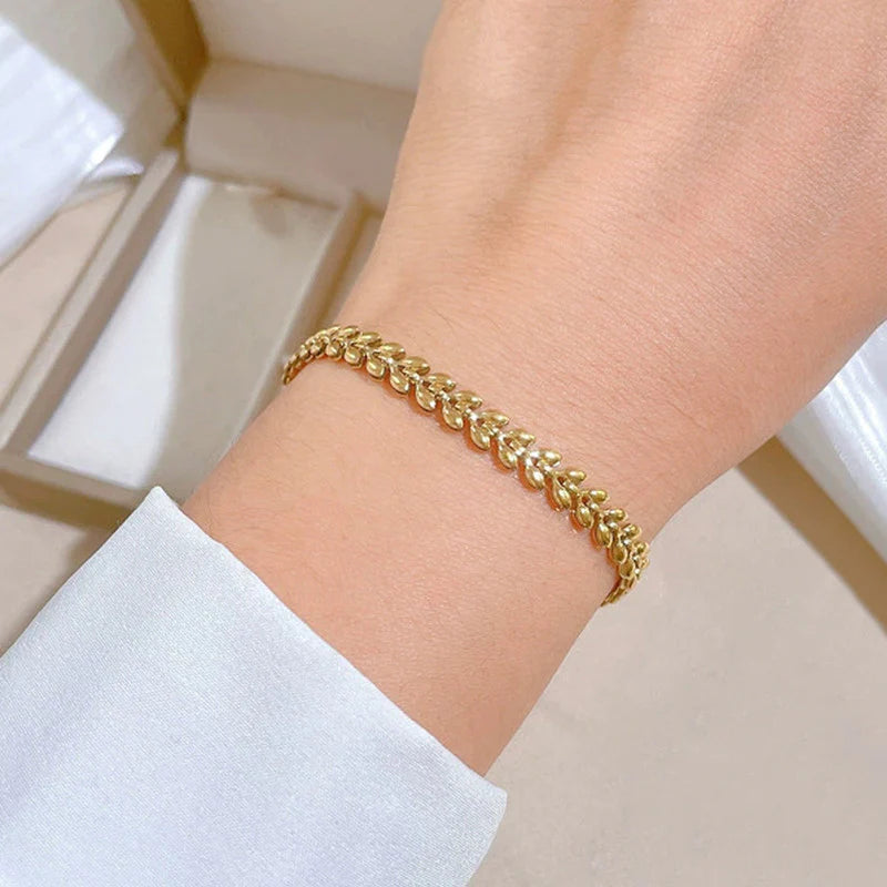 Gold Plated Anti-Tarnish Leaf Link Bracelet