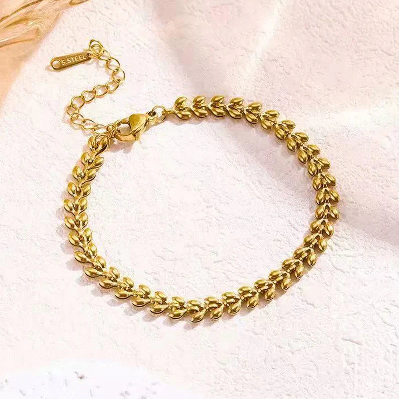 Gold Plated Anti-Tarnish Leaf Link Bracelet