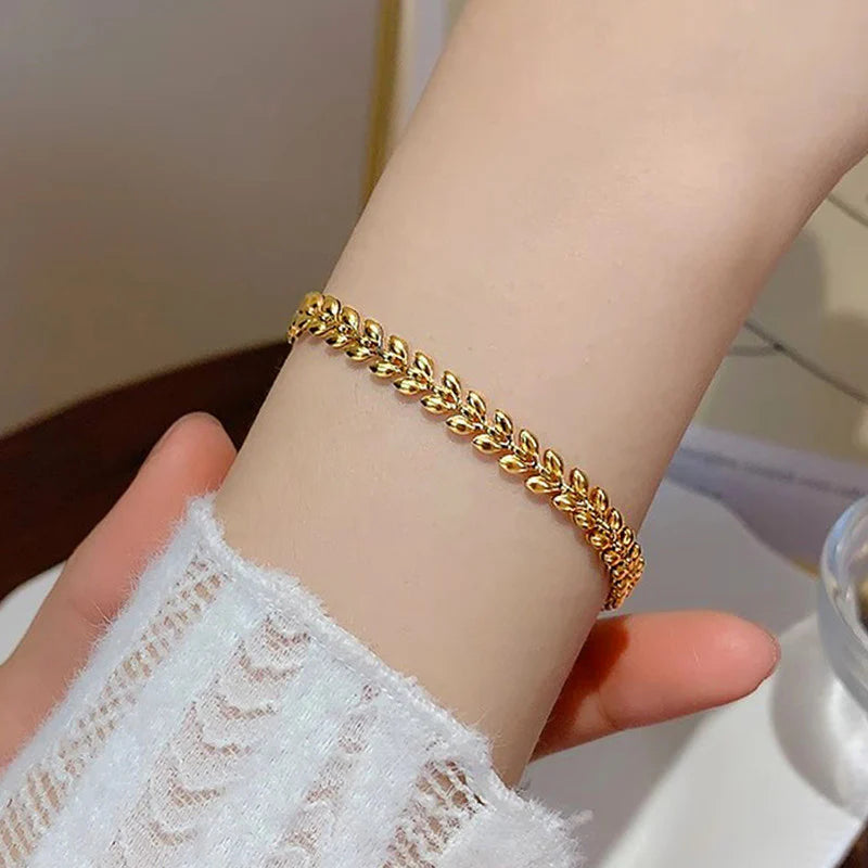 Gold Plated Anti-Tarnish Leaf Link Bracelet