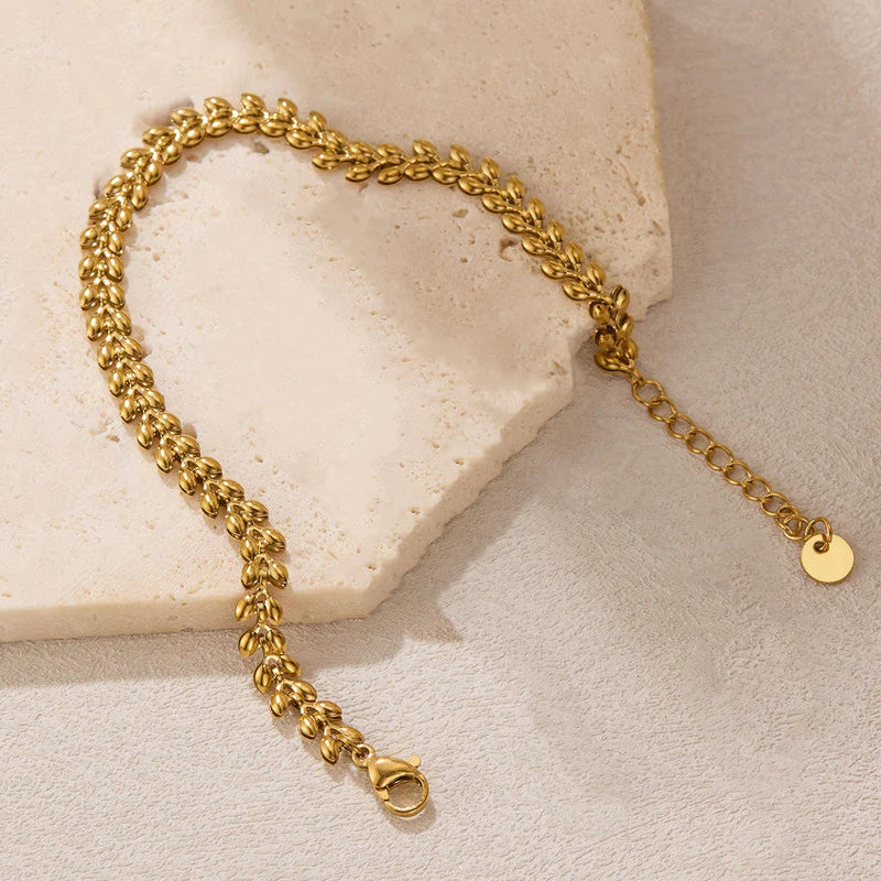 Gold Plated Anti-Tarnish Leaf Link Bracelet