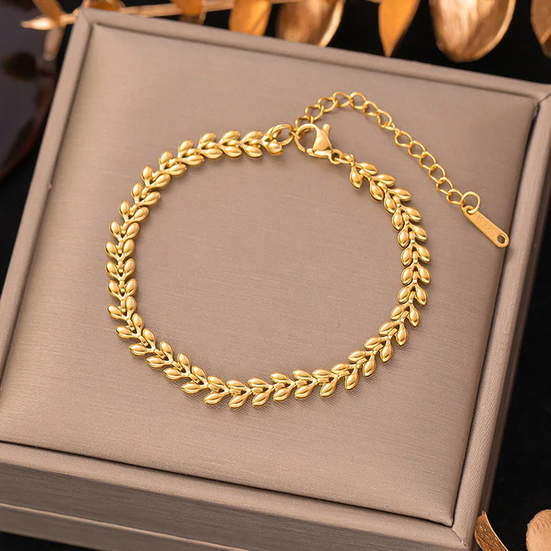 Gold Plated Anti-Tarnish Leaf Link Bracelet