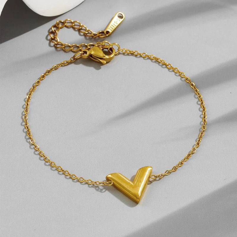 Gold Plated Anti-Tarnish V Charm Bracelet
