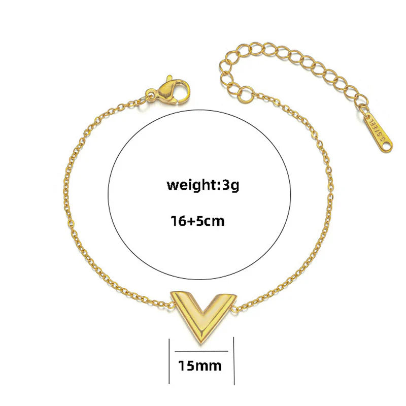 Gold Plated Anti-Tarnish V Charm Bracelet