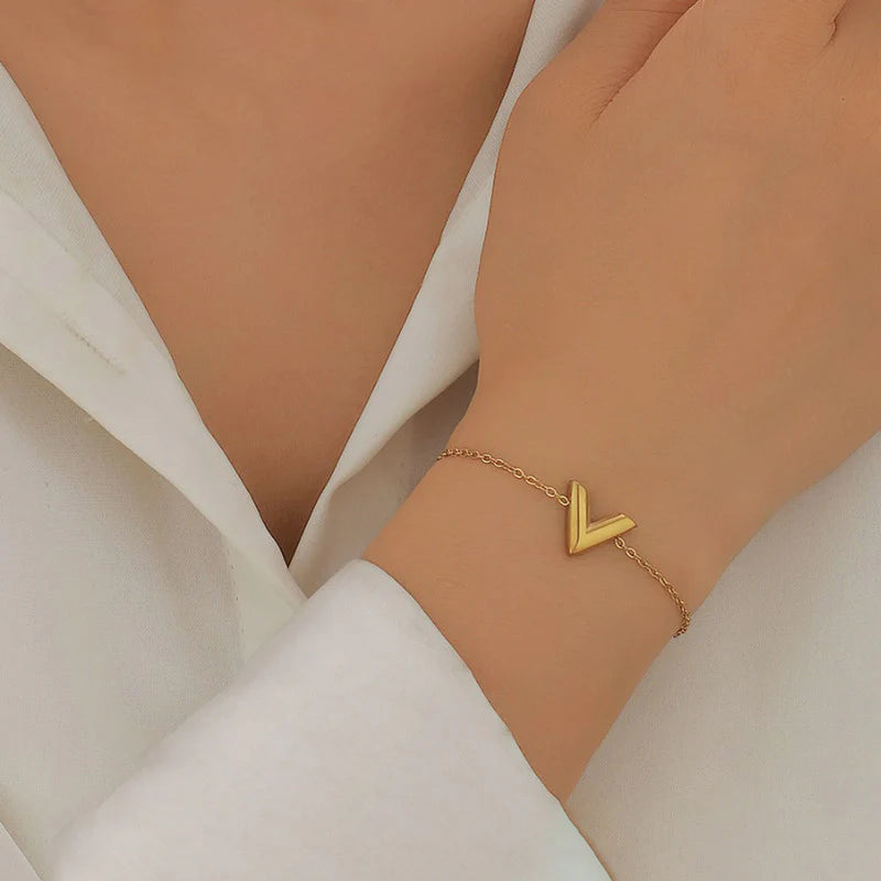 Gold Plated Anti-Tarnish V Charm Bracelet