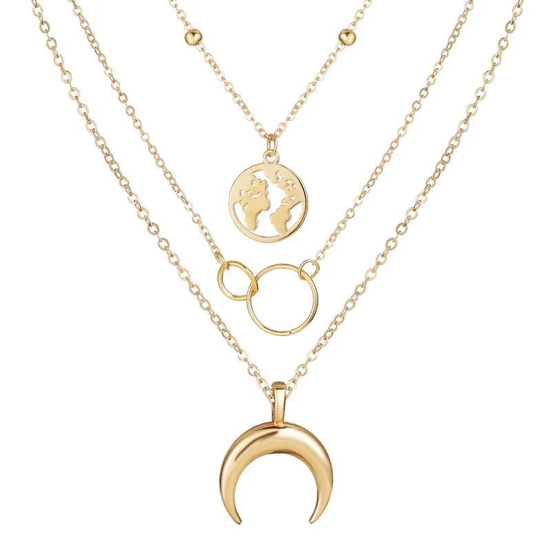 Gold Plated Anti-Tarnish Layered Pendant Necklace