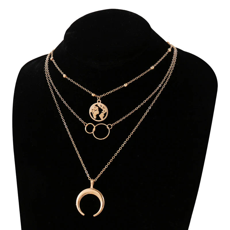 Gold Plated Anti-Tarnish Layered Pendant Necklace