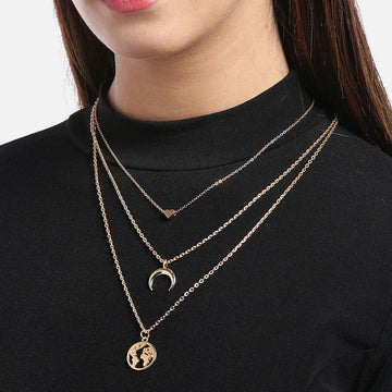 Gold Plated Anti-Tarnish Layered Heart & Moon Pendant Necklace