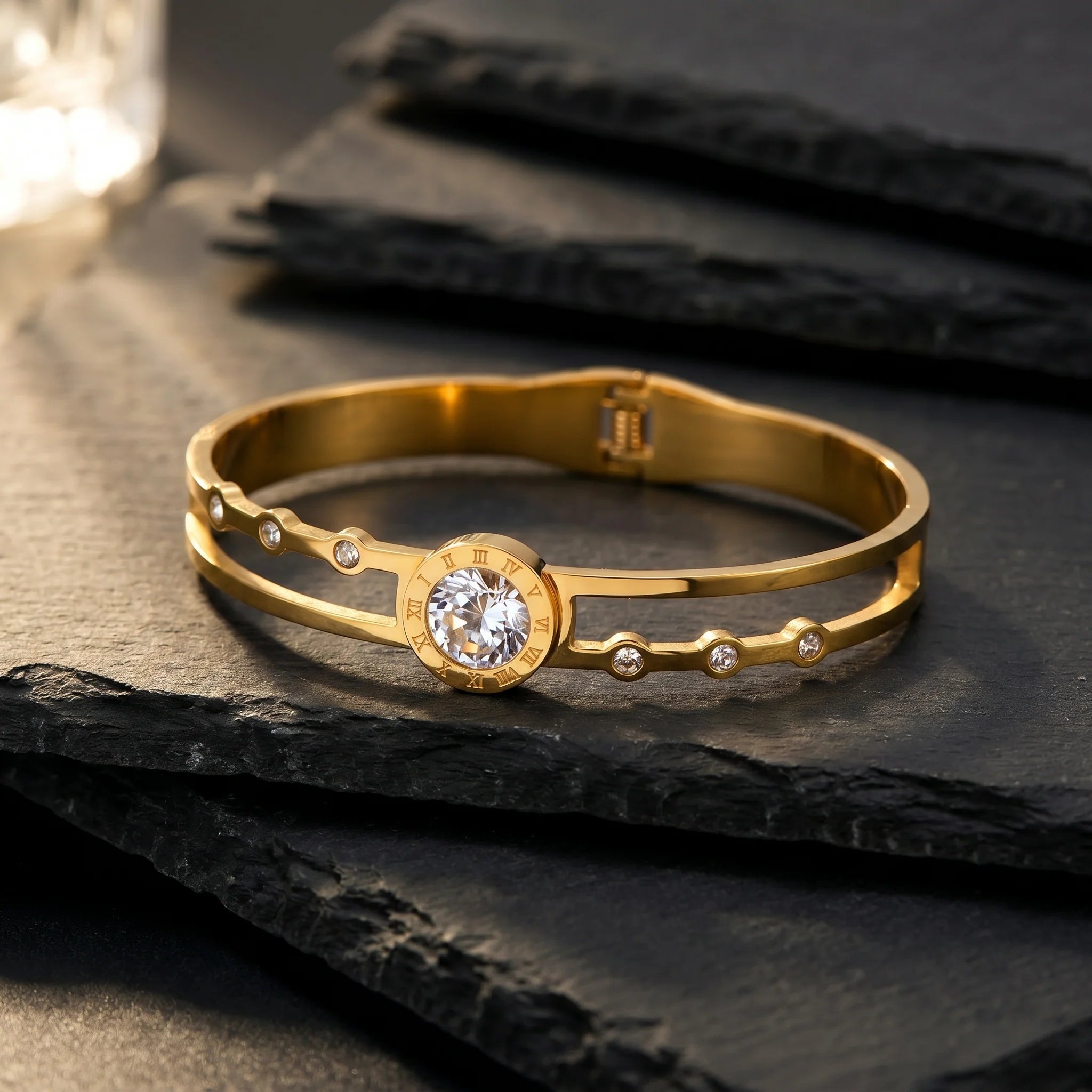 Gold-Tone Crystal Anti-Tarnish Cuff Bracelet