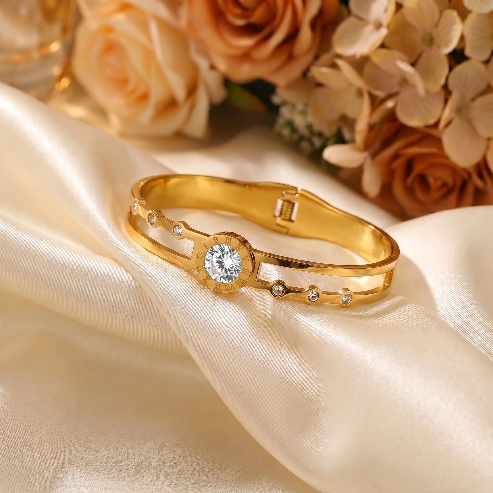 Gold-Tone Crystal Anti-Tarnish Cuff Bracelet