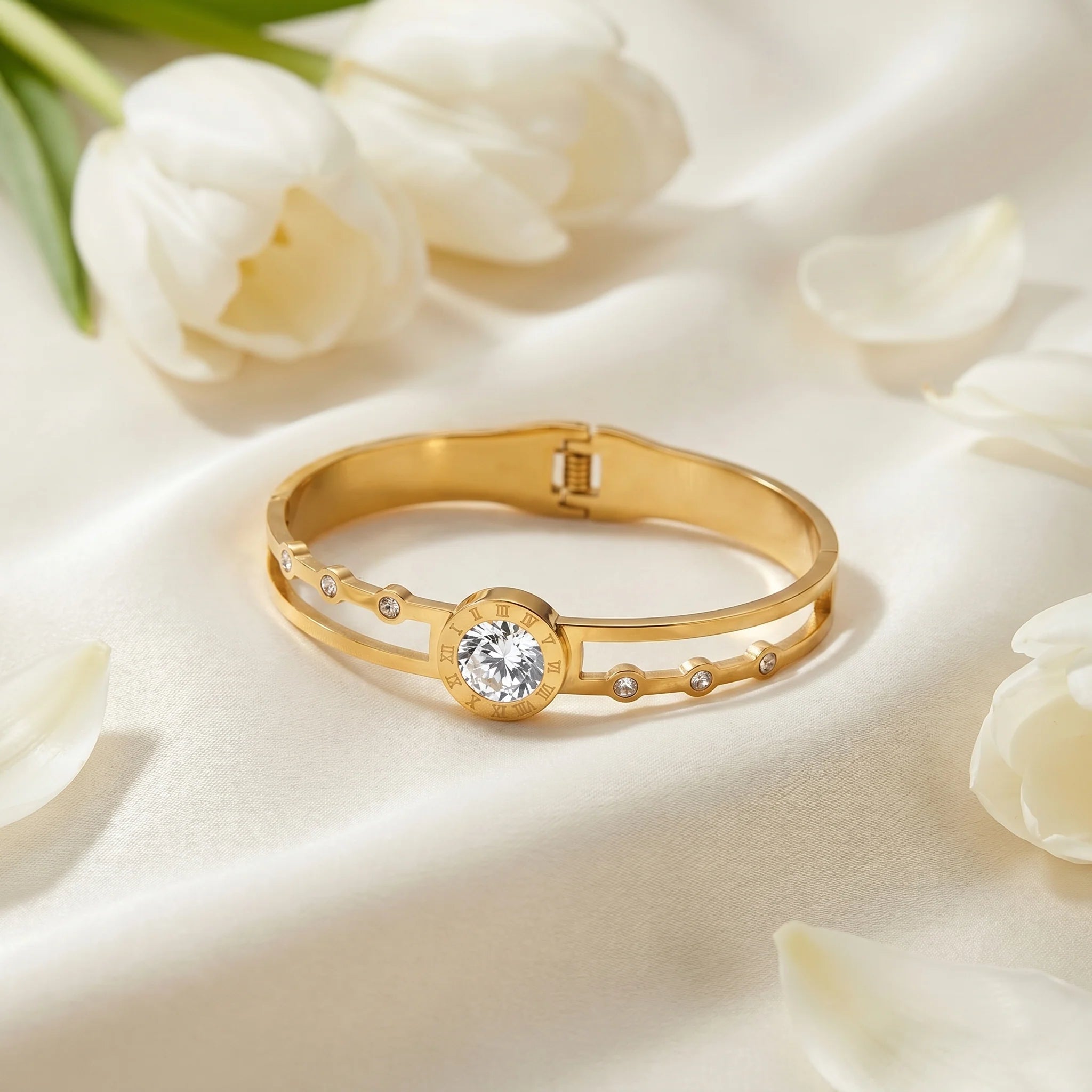 Gold-Tone Crystal Anti-Tarnish Cuff Bracelet