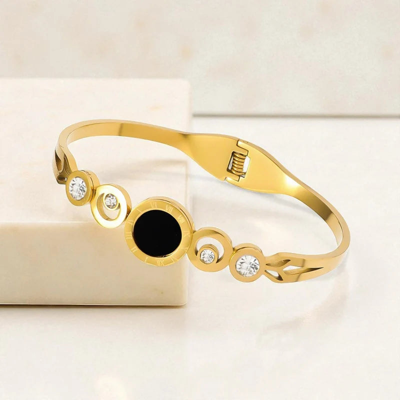 Black & Gold Anti-Tarnish Crystal Cuff Bracelet