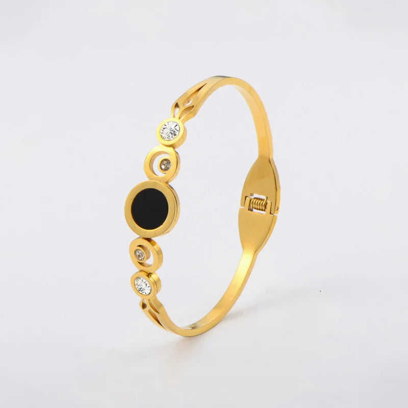 Black & Gold Anti-Tarnish Crystal Cuff Bracelet
