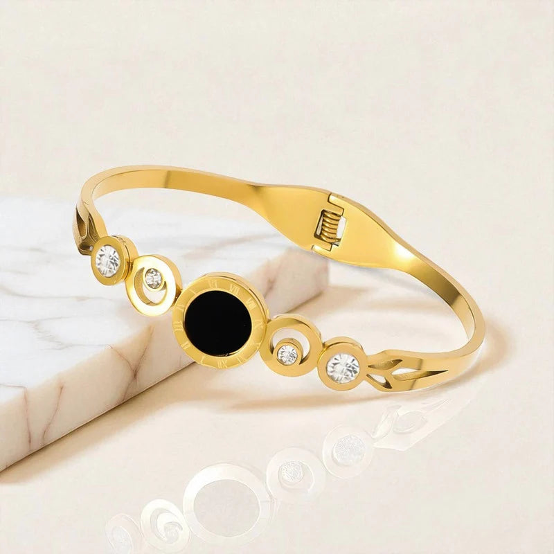 Black & Gold Anti-Tarnish Crystal Cuff Bracelet