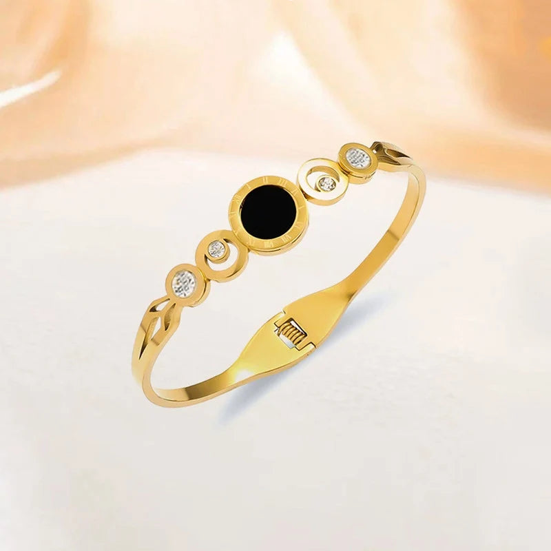 Black & Gold Anti-Tarnish Crystal Cuff Bracelet