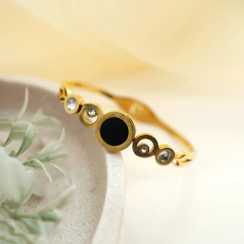 Black & Gold Anti-Tarnish Crystal Cuff Bracelet