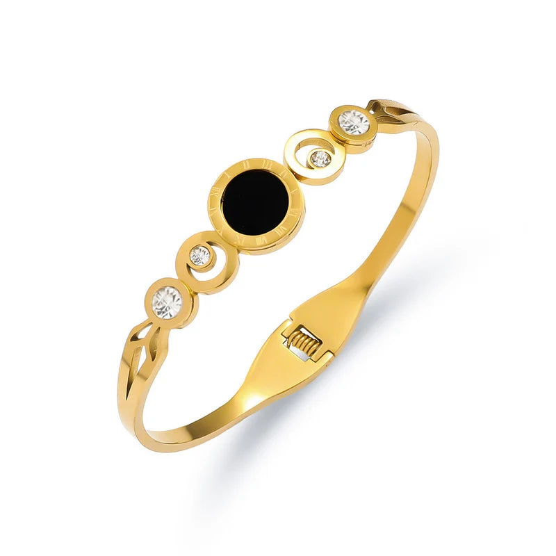 Black & Gold Anti-Tarnish Crystal Cuff Bracelet
