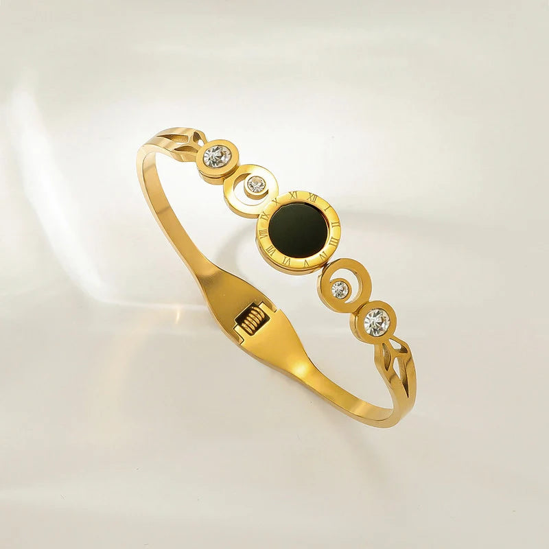 Black & Gold Anti-Tarnish Crystal Cuff Bracelet