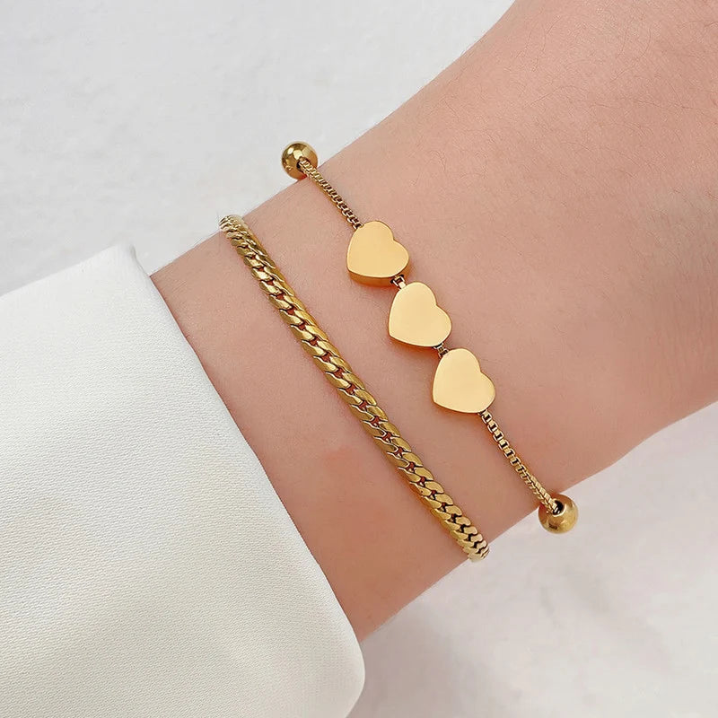 Gold-Tone Triple Heart Layered Anti-Tarnish Bracelet